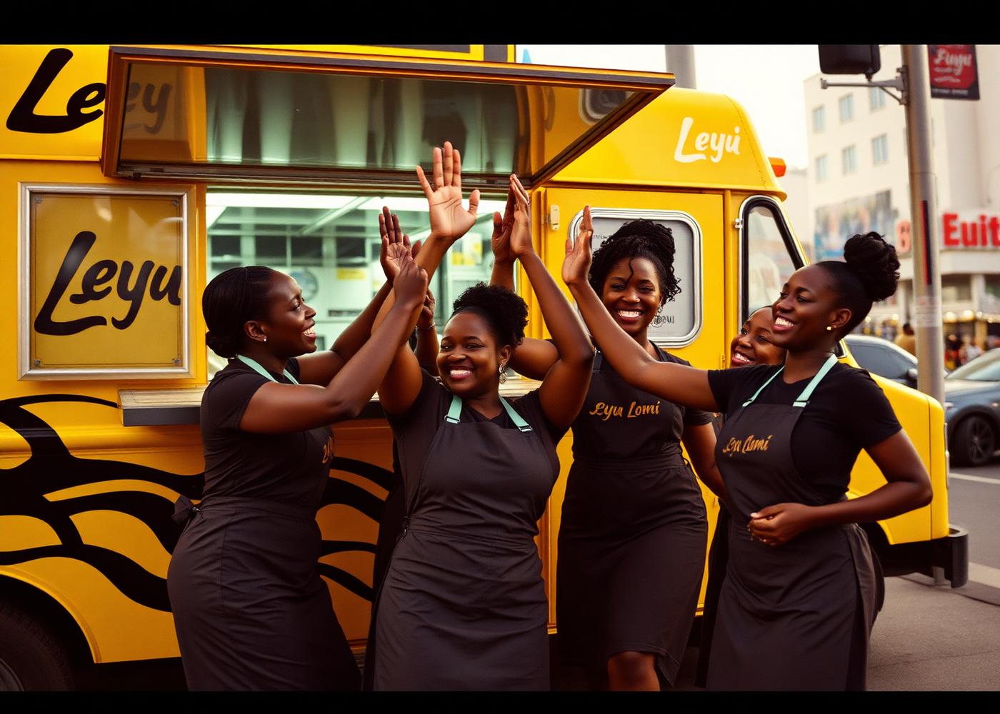 Concept image: future LeyuLomi franchisees in front of a truck